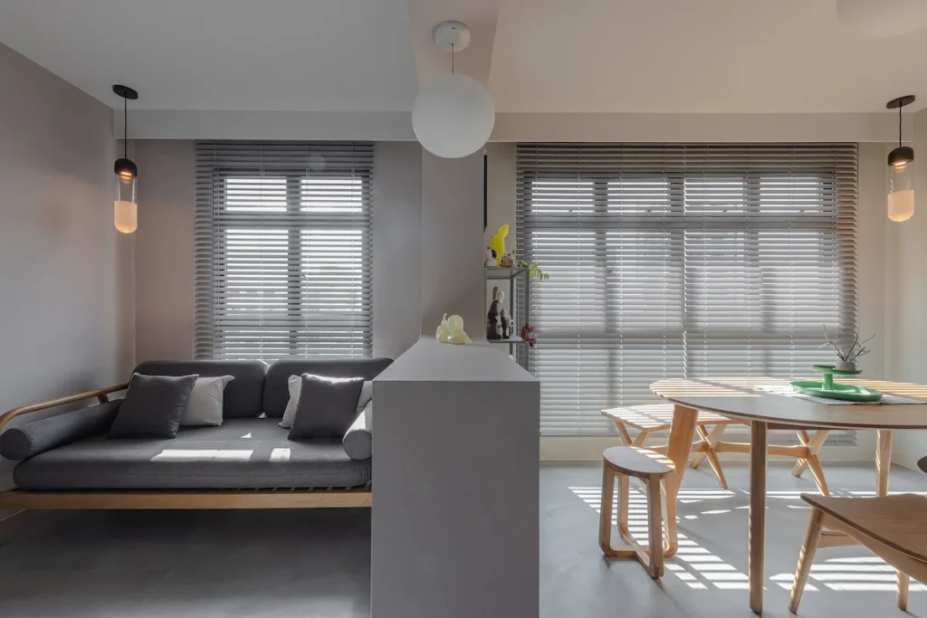 A bright, sunny living area and dining space